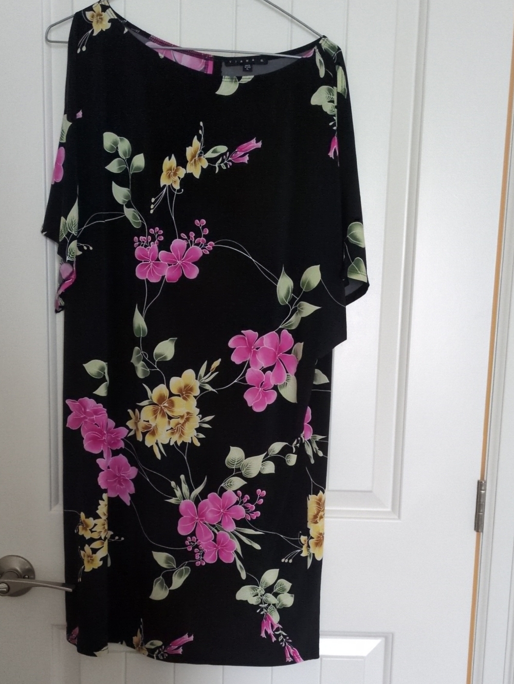Tiana B. Black Midi Dress with Pink & Yellow Floral Print